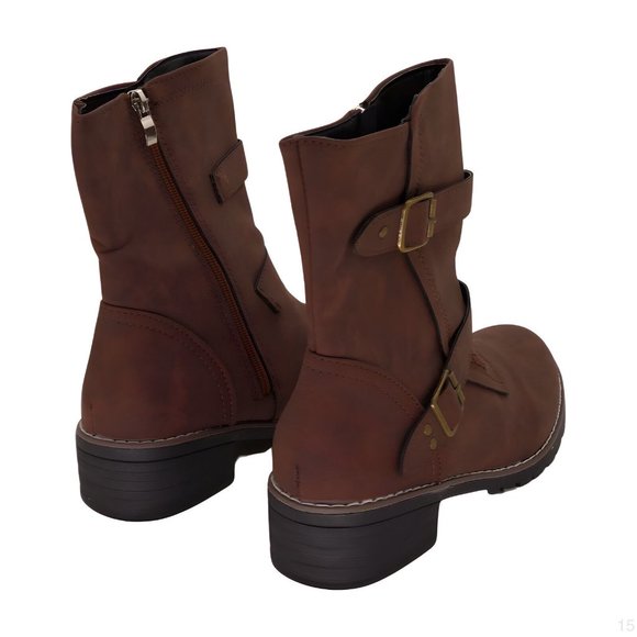 YASIRUN Coffee Double-Buckle Boot Womens Shoes, Coffee, Size 8 - Picture 2 of 5
